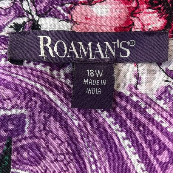 Roaman’s Floral Top Sz 18W Purple Paisley Blouse Long Sleeve High Low Tunic Boho - Picture 6 of 7